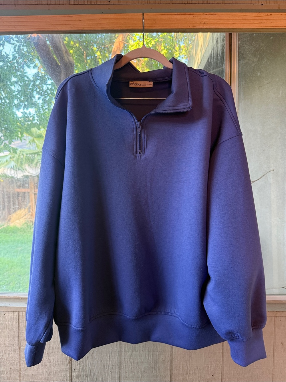 Zenana Scuba Women's Zip-Up Pullover Sweater in Royal Blue size Large